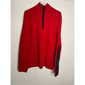 Banana Republic Wool Blend Sweater Mens Large‎ Red Elbow Patch Pullover 1/4 Zip